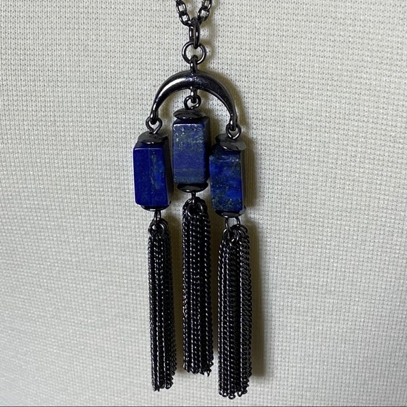 Triple Lapis Lazuli Crescent Moon Necklace ✨Final Clearance Sale!✨ - Picture 3 of 4